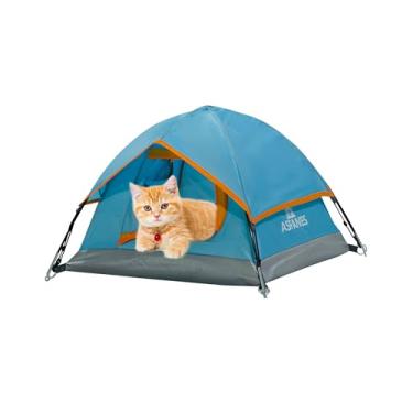 Imagem de ASFANES Barraca de acampamento para animais de estimação à prova d'água ao ar livre, cama caverna para gatos internos e cães pequenos, casinha de cachorro portátil, 21,6x21,6x14,9'', azul, s