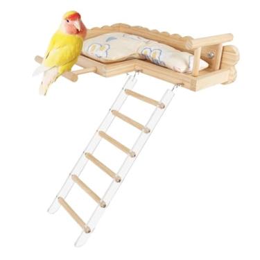 Imagem de Plataforma de poleiros de pássaros com escada de madeira acrílica, acessórios de gaiola de periquito, academia de madeira, exercícios resistentes para pássaros pequenos, periquitos, conures (com