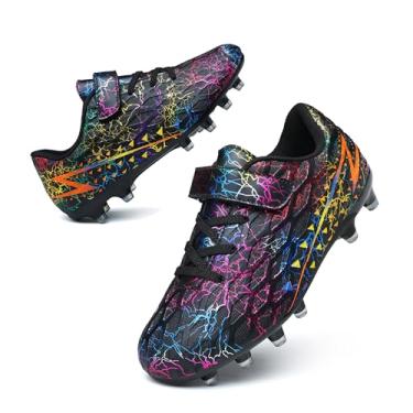 Imagem de Hanani Chuteiras de futebol para meninos e meninas para crianças, chuteiras de futebol de cano alto, chuteiras de futebol juvenil, para uso externo/interno, Preto, 11.5 Little Kid