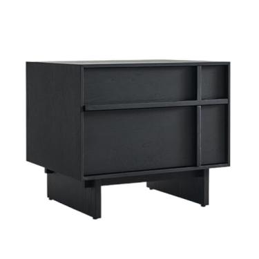 Imagem de ZzleoyuUUs-12 Mesa de chá estilo wabi sabi mesa de cabeceira de madeira em formato linear para quarto, armazenamento de cabeceira, parede, armário lateral, mesa de chão (preto)