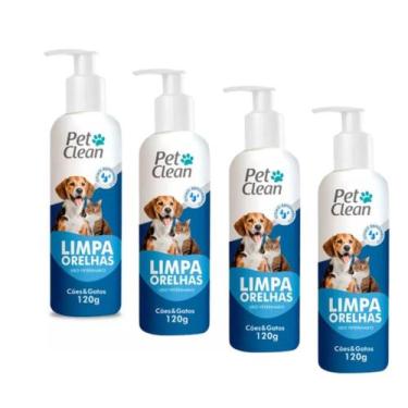 Imagem de Kit 4 Loção Limpa Orelha Cachorro Cão Gato Pet Clean 120g
