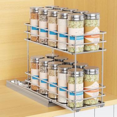 Imagem de Mystozer Organizador de temperos removível para armário, suportes deslizantes para temperos, fácil de instalar, 10 cm L x 26 cm P x 21 cm A, 1 gaveta de 2 camadas (prata)