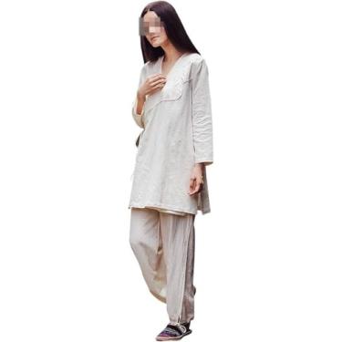 Imagem de Uniforme Feminino De Tai Chi Roupas Chinesas De Kung Fu Roupas De Algodão Budista Conjunto De Roupas De Meditação Zen Uniforme De Artes Marciais, Beige, XL