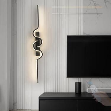 Imagem de GZZBMY Luzes de parede LED internas com controle remoto arandelas de parede de alumínio reguláveis modernas pretas para sala de estar quarto corredor cabeceira 3000K-6500K (preto esquerdo, 120 cm)