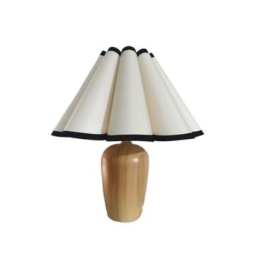 Imagem de Luminárias de cabeceira Abajur de mesa estilo rústico francês plissado vintage para sala estar, quarto, abajur tecido, LED Luminárias de mesa(Brown)