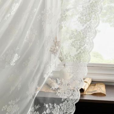 Imagem de Cortinas de renda Kotile Ivory 213 cm vintage bordadas florais
