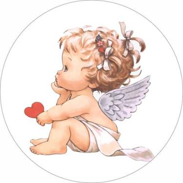 Imagem de Painel de Lona Redondo Anjinho Batizado Aquarela - Fabrika De Festa, 1