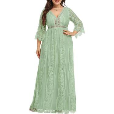 Imagem de Vestido Pinup, moda feminina, tamanho grande, renda verde sálvia 2025 