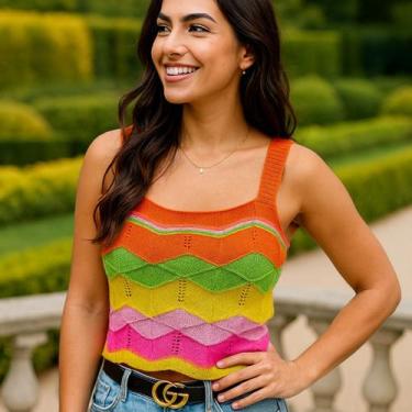 Imagem de Blusa Curta Cropped Feminino de Tricot com Decote Quadrado Verão - Vit