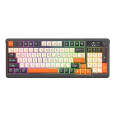 Imagem de FVDPWYE Teclado mecânico russo para jogos, teclas PBT compactas, 38,5 x 14,5 cm, para computador, desktop, laptop, Laranja Preto