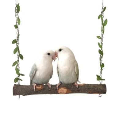 Imagem de Baloiço de pássaro de estimação, brinquedos de gaiola de papagaio, brinquedo de balanço de madeira natural com folhas de pano, decoração para periquito, calopsita, conure, pombinhos, canários quacre