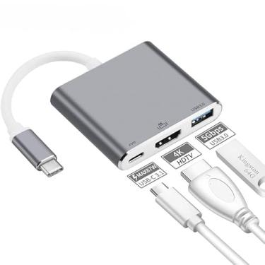 Imagem de Adaptador Usb Tipo C Para Hdmi 4K USB 3.0 PD Compatível com MacBook Thunderbolt 3 DEX Android (Prata)