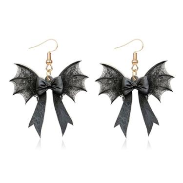 Imagem de Brincos de Halloween para mulheres, brincos góticos de laço, brincos de laço de morcego preto, bijuterias, acessórios de Halloween para mulheres, roupa de festa, Metal, Sem pedra preciosa
