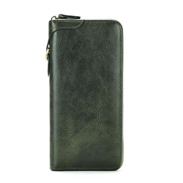 Imagem de GHUHUALX Carteira feminina elegante de couro genuíno com três dobras - fina, porta-cartões multicolorida e bolsa clutch preta, Verde, Trabalho