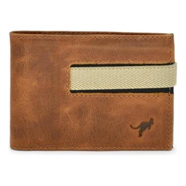 Imagem de Carteira Masculina Porta cartao Slim Couro Legítimo Com Fecho De Elástico(Marrom-claro)