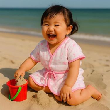 Imagem de Roupão infantil criança praia piscina natação banho confortável macio 