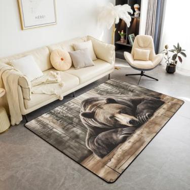 Imagem de Erosebridal Tapete de área de urso pardo, 1,80 m x 1,28 m de caça, animais selvagens, sala de estar, tapete decorativo rústico de cabana de fazenda, tapete decorativo para interior do país ocidental
