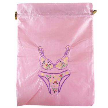 Imagem de Wrapables® Bolsa de lingerie de sutiã e calcinha bordada de seda - rosa