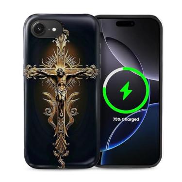 Imagem de Punmada Capa para iPhone 16e para MagSafe, capa rígida híbrida à prova de choque de silicone protetora de corpo inteiro fosca para iPhone 16e padrão metálico padrão Jesus