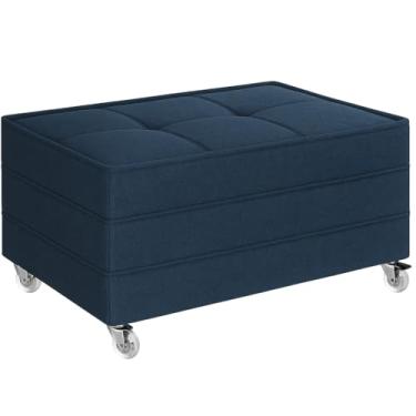 Imagem de Puff Cama Solteiro Dobravel Com Rodízios Linho Lindecor (Azul)