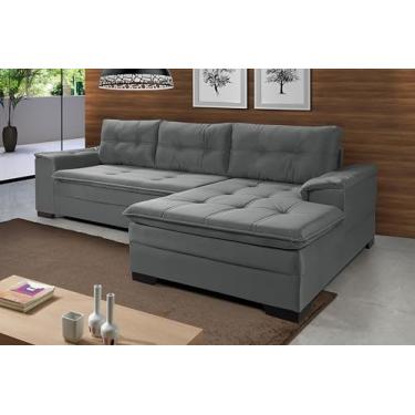 Imagem de Sofá Viena Chaise Fixo Living Sala de Estar Suede Casa Imperial (CINZA 380)