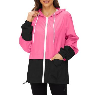 Imagem de Jaqueta corta-vento impermeável preta rosa choque Zando M