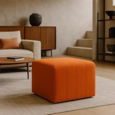 Imagem de Puff Decorativo Moderno Terracota Tecido Bouclé Estofado Design Quadrado Ideal para Sala de Estar