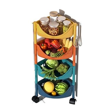 Imagem de Armários de armazenamento de cozinha Prateleira de canto de cozinha do chão ao teto Multicamadas Suprimentos de prateleira de frutas e vegetais Cesta de armazenamento de vegetais Prateleiras de cozinha de carro (Cor: 4 camadas)