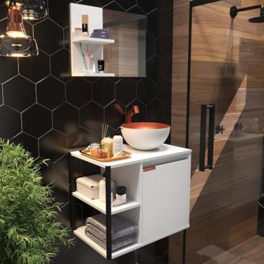 Imagem de Kit armário de banheiro completo com armário de espelho e espelho. Indústria decorativa metal ferro e madeira nórdica(Branco)