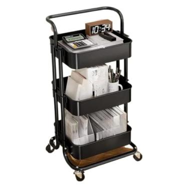 Imagem de Carrinho Organizador Multiuso 3 Prateleiras, Com AlçA Auxiliar, Estrutura Em AçO E Rodinhas,(Preto)