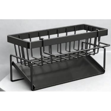 Imagem de Bancada Organizada: Suporte Organizador para Pia, Porta Detergente/Produtos de limpeza, Esponja e Bucha e Paninho de Pia, com Escorredor Reclinado e Bandeja Removível, de Aço Carbono Preto.