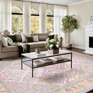 Imagem de Kokia Tapetes de área de 22 x 30 cm para sala de estar, lavável na máquina, tapete boho antiderrapante para quarto, tapete vintage macio estampado lilás lavanda roxo 23 x 30 cm