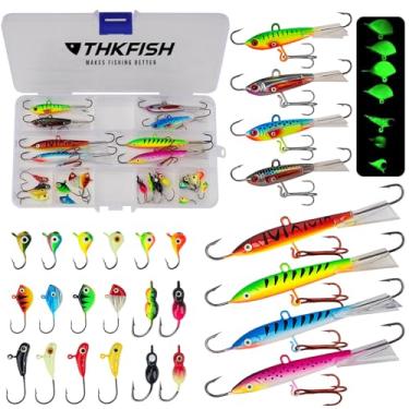 Imagem de Iscas de pesca no gelo da THKFISH para pesca no gelo, equipamento de pesca no gelo, iscas de pesca rígidas, kit de pesca no gelo, trapinhos panfish Jigs 26 peças