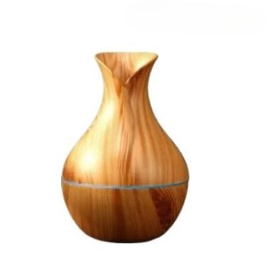 Imagem de Umidificador De Ar Pequeno Ultrassonico Tipo Madeira – Ar Difusor Eletrico, Design Vaso Com Luzcolorido, Aromatizador(vaso Marrom Claro)