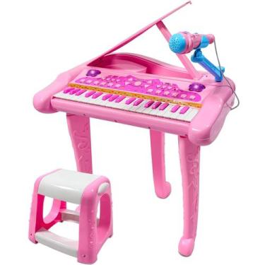 Imagem de Piano de teclado Dollox de 37 teclas para crianças com banco e microfo