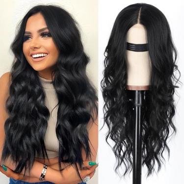 Imagem de Peruca AISI HAIR preta sintética resistente ao calor longa ondulada 66