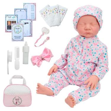 Imagem de Bebê Reborn Menina Lívia Pijama Flamingo Kit Itens Completo - Cegonha 