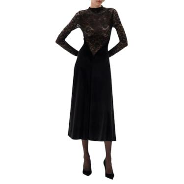 Imagem de Ronny Kobo Vestido longo feminino Martha de renda e veludo, Preto, P