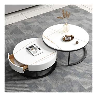 Imagem de Mesa de centro de design simples, mesa de centro redonda de mármore com laje de rocha, simples, moderna, apartamento, estilo nórdico, pequena, mesa de centro, sala de estar, mesa lateral minimalista
