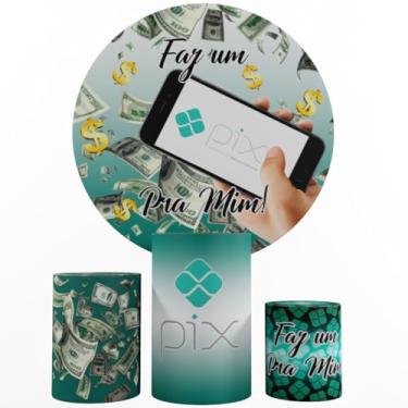 Imagem de Kit Decoração Festa, Painel Pix + Trio Capas De Cilindros