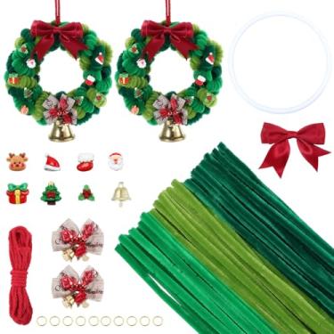 Imagem de SUNNYCLUE 177 peças de limpador de cachimbo de Natal, limpadores de cachimbo verde, hastes de chenille, papai noel, árvore de Natal, cabochão de rena, mini enfeites de guirlanda de Natal para