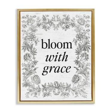 Imagem de Stupell Industries Arte de parede em tela flutuante dourada com borda vintage Bloom with Grace, design por Lettered and Lined, 53 x 43 cm