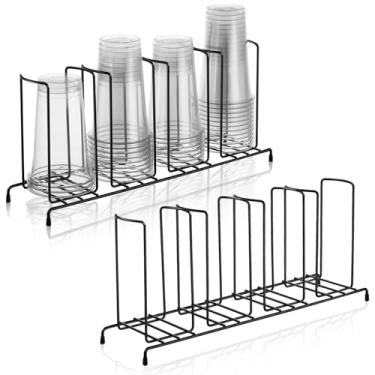 Imagem de Maxdot 2 organizadores de xícaras de café 68 x 12 x 21 cm, suporte de xícara de café e tampa de ferro preto, organizador de bancadas para armazenamento de cozinha, itens essenciais (4 seções)
