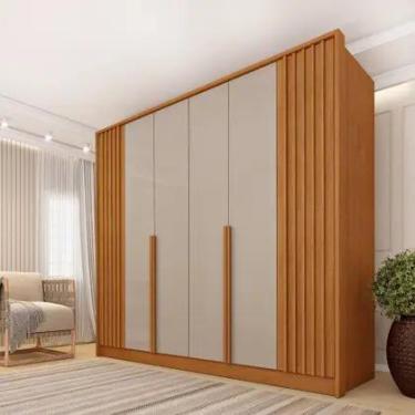 Imagem de Guarda Roupa Casal Ripado 6 Portas Guarani Tcil Cor Cinamomo Off White