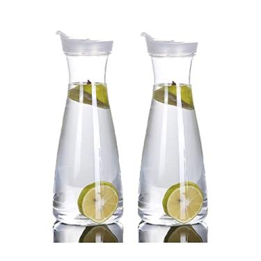 Imagem de PARTSQUEEN 2 Pack Acrylic Water Carafe with Flip Top Lid, Food Grade & Recyclable Shatterproof Pitcher - for Water, Iced Tea, Juice, Lemonade, Milk, Cold Brew, Mimosa Bar