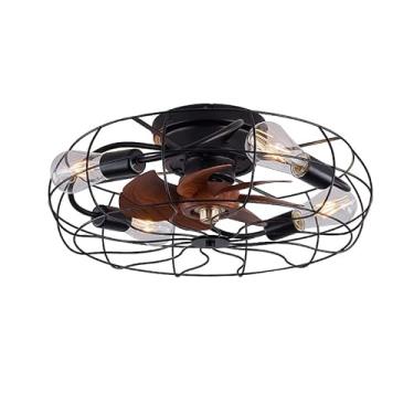 Imagem de Ventilador de teto industrial de Φ50cm com luz e controle remoto silencioso 6 velocidades com temporizador Quarto LED Gaiola regulável Retro Luz pendente Sala de estar moderna