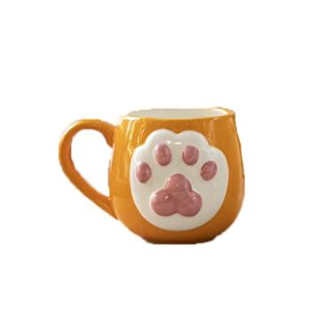 Imagem de GRFIT Caneca de alívio tridimensional garra de gato copo de cerâmica pintado à mão copo de água copo de água divertido copo de leite escritório xícara de café caneca de café (cor: latão)