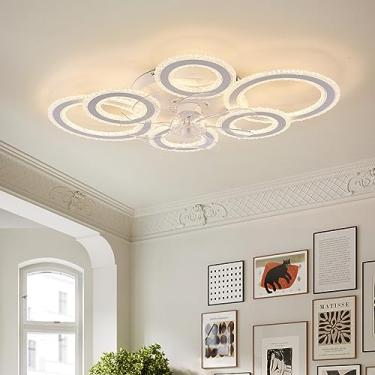 Imagem de Lâmpada com Ventilador, Ventilador de Teto de Cristal Moderno com Lâmpada e Controle Remoto, Silencioso, Colaboração com Alexa e Google Assistant, Regulável, Ventilador de Teto Anelar com Lu