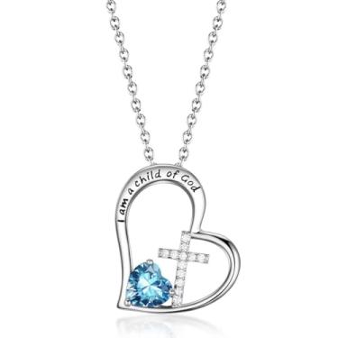 Imagem de BAOWING Colar "I Am a Child of God" com cruz de coração para meninas, presentes de batismo, presentes de primeira comunhão, presentes de Páscoa, aniversário, Natal, joias para afilhada, adolescentes