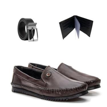 Imagem de Kit Sapato Sapatilha Masculina Mocassim Antistress Casual Couro Liso C